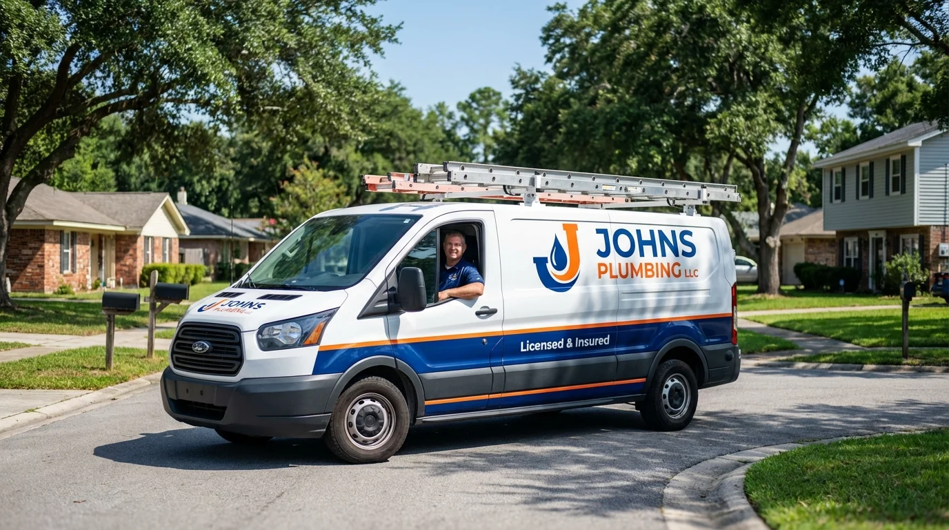 Johns Plumbing LLC service van in Flowery Branch, GA