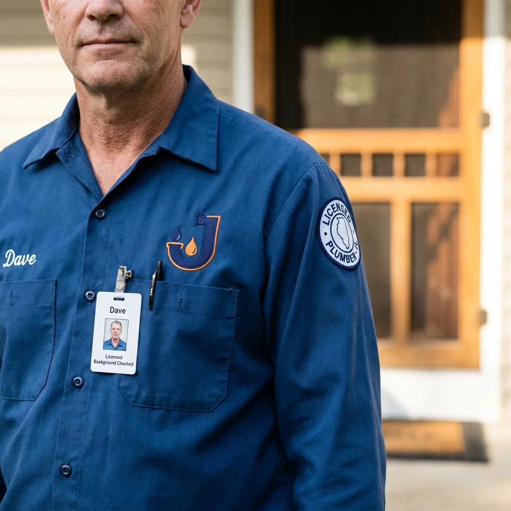 Licensed plumber showing ID badge in Flowery Branch, GA