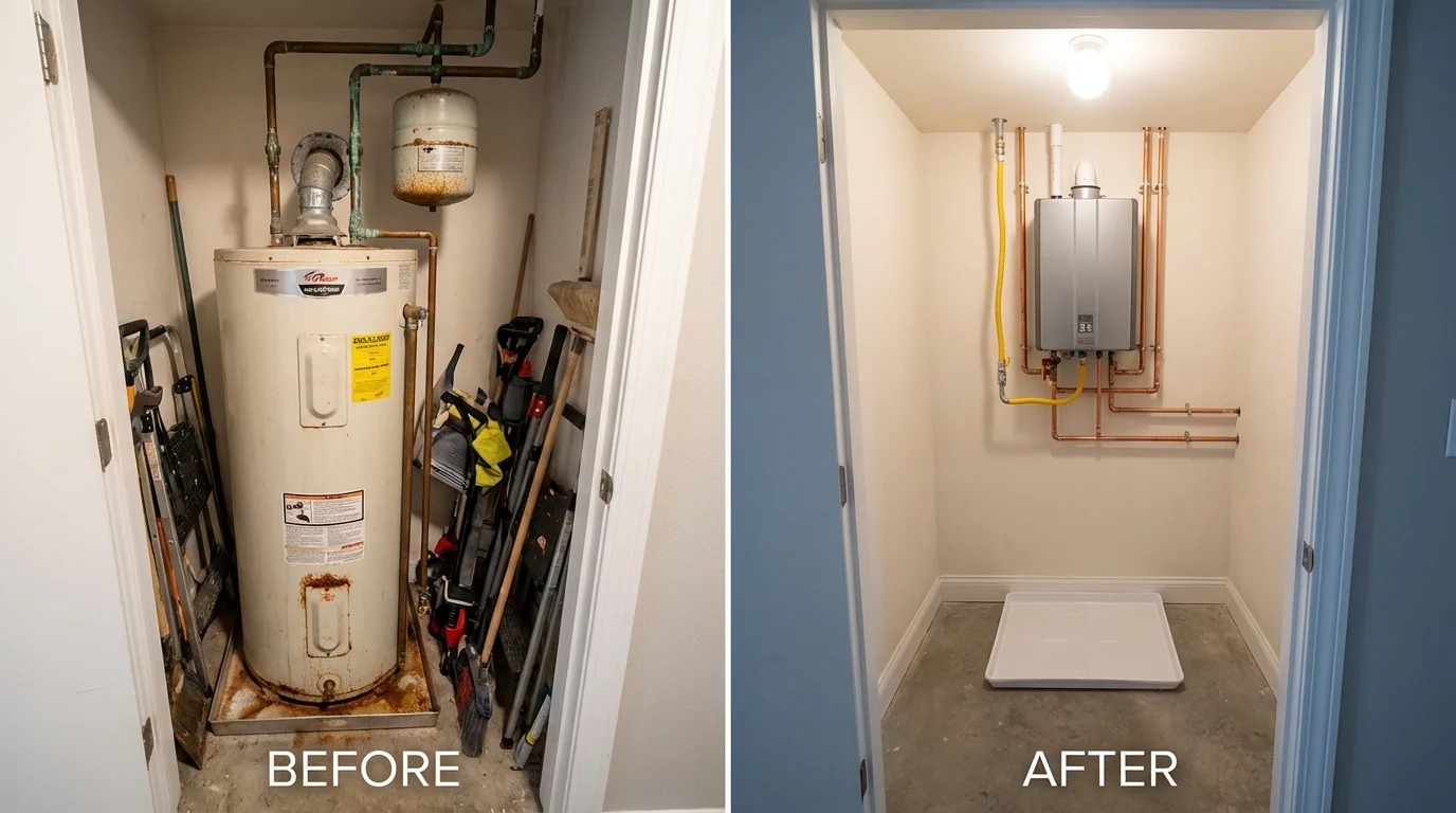 Tank water heater versus wall-mounted tankless unit comparison for Flowery Branch, GA homeowners